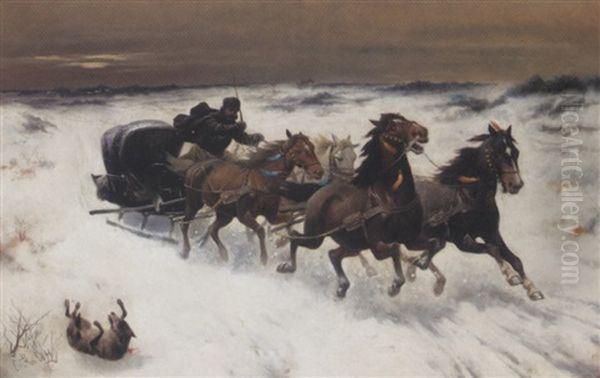 Racing Sledge Oil Painting by Adolf (Constantin) Baumgartner-Stoiloff