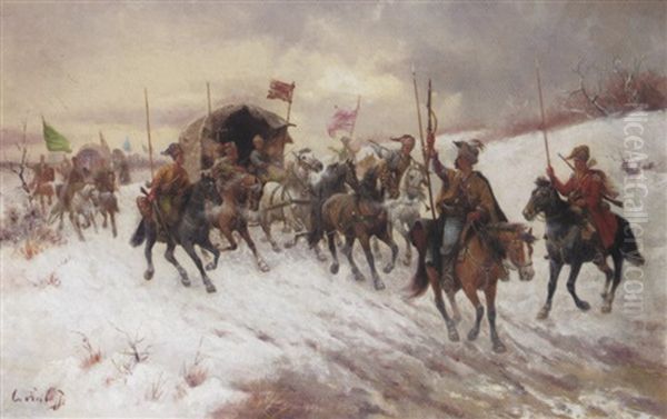 The Siberian Gold Convoy Oil Painting by Adolf (Constantin) Baumgartner-Stoiloff