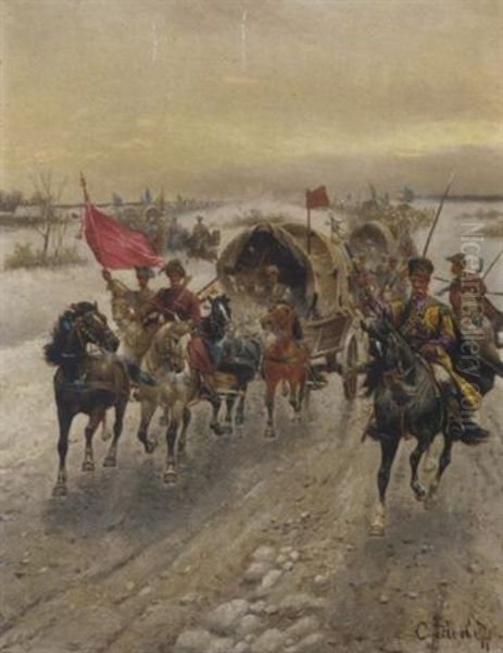 A Siberian Gold Convoy Oil Painting by Adolf (Constantin) Baumgartner-Stoiloff