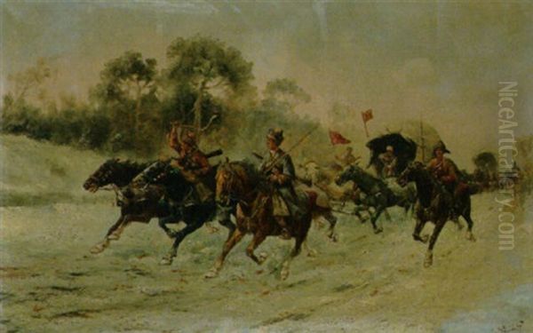 L'escorte Oil Painting by Adolf (Constantin) Baumgartner-Stoiloff