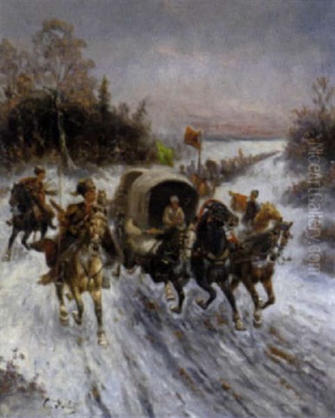 Kossakenzug Oil Painting by Adolf (Constantin) Baumgartner-Stoiloff