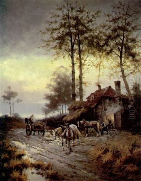 Schmiede Im Wald Oil Painting by Adolf (Constantin) Baumgartner-Stoiloff