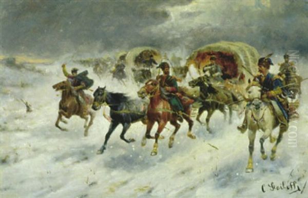 Goldtransport In Russland Oil Painting by Adolf (Constantin) Baumgartner-Stoiloff