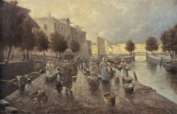 Pa Fisktorget Oil Painting by Adolf (Constantin) Baumgartner-Stoiloff