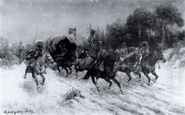 Charging Cossacks Oil Painting by Adolf (Constantin) Baumgartner-Stoiloff