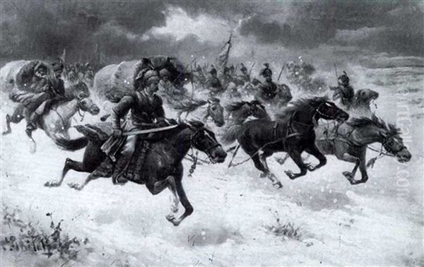 Cussack Charge, Russia Oil Painting by Adolf (Constantin) Baumgartner-Stoiloff