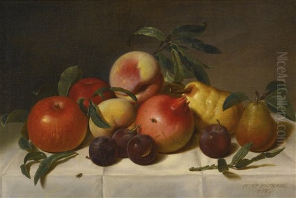 Still Life With Plums, Pears, Pomegranates, And Apples Oil Painting by Peter Baumgras