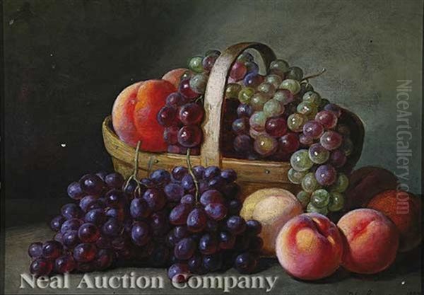 Basket Of Grapes And Peaches Oil Painting by Peter Baumgras