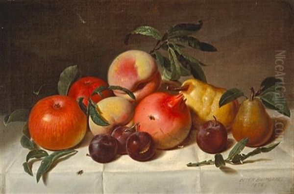 Still Life With Plums, Pears, Pomegranates, And Apples Oil Painting by Peter Baumgras