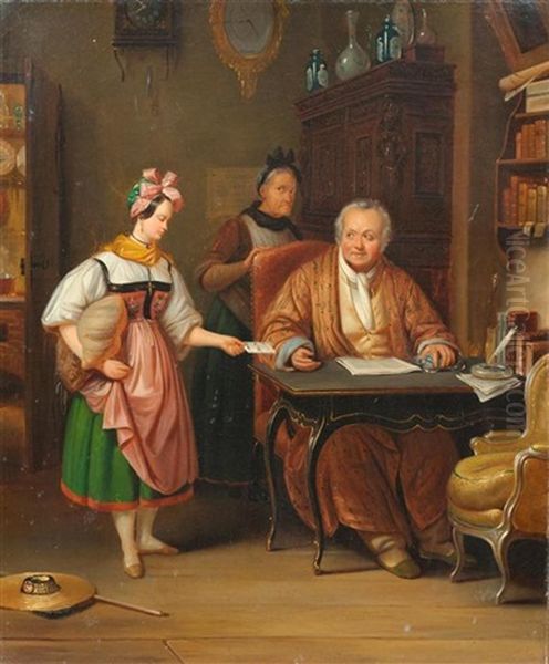 Die Briefubergabe Oil Painting by Albert Baur the Elder