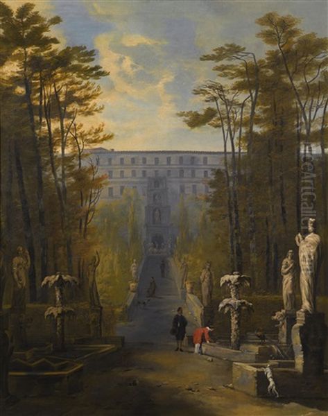 Tivoli, A View Of The Villa D'este And The Gardens Oil Painting by Johann Wilhelm Baur