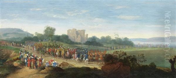 The March Of The Great Lord With His Janissaries Oil Painting by Johann Wilhelm Baur