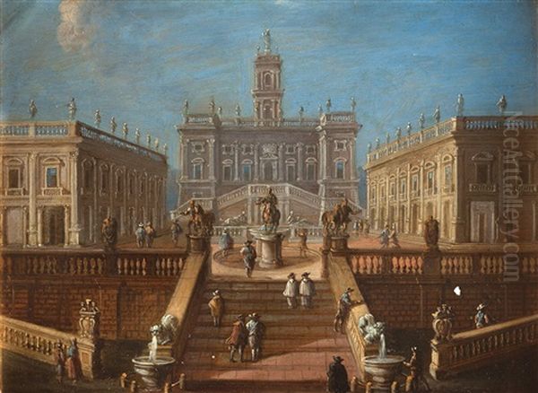 Ansicht Des Campidoglio, Rom Oil Painting by Johann Wilhelm Baur