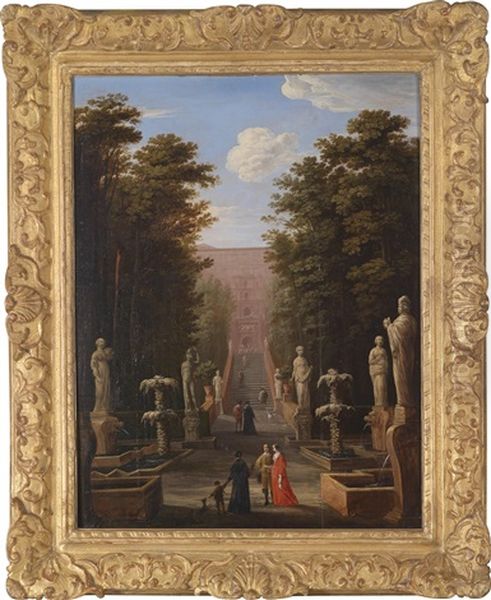 Eine Elegante Gesellschaft In Den Garten Der Villa D'este In Tivoli Vor Der Grosen Kaskade Des Pirro Ligorio Oil Painting by Johann Wilhelm Baur