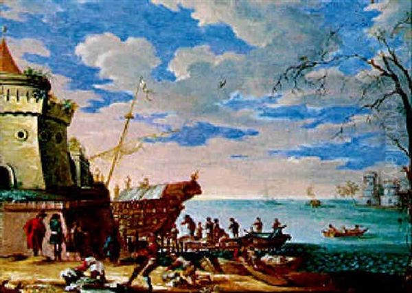 L'arrivee Au Port Oil Painting by Johann Wilhelm Baur