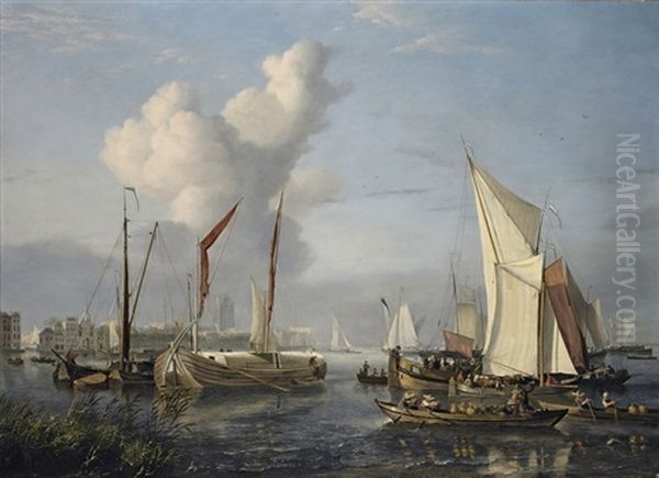 A View Of The Port At Dordrecht Oil Painting by Nicolas Baur