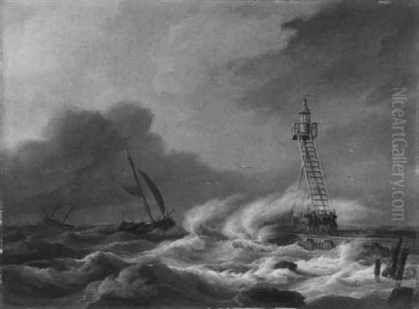 Sturm An Der Kuste Oil Painting by Nicolas Baur