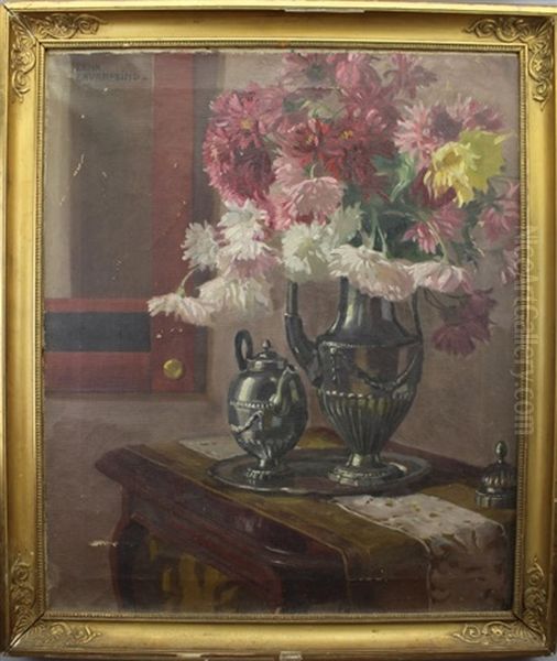 Chrysanthemums Oil Painting by Lena Baurnfeind