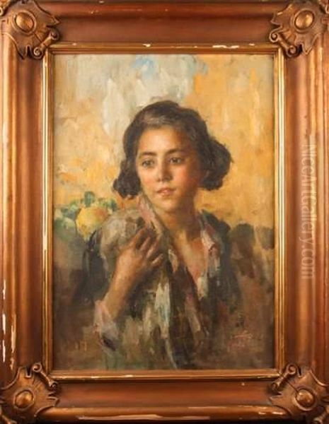 Portrait De Jeune Fille Oil Painting by Rinaldo Agazzi