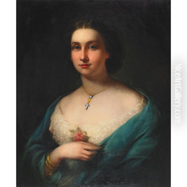 Portrait Of A Lady With A Rose Oil Painting by Charles Baxter