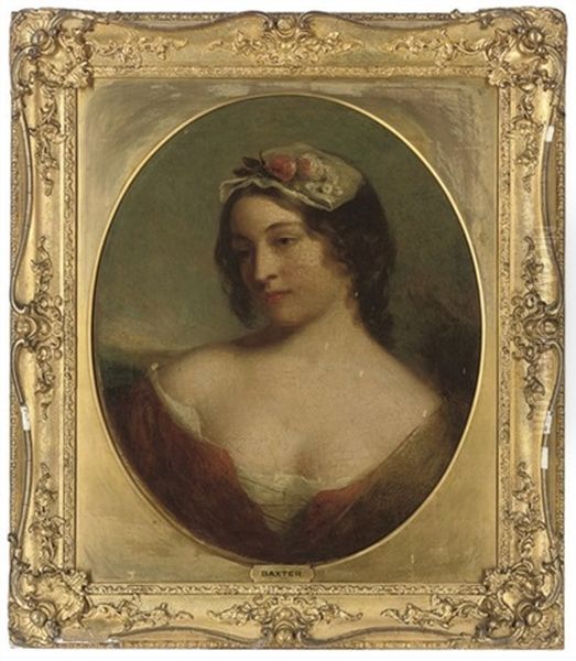 Portrait Of A Girl, Bust-length, In A Red Dress, With A Landscape Beyond by Charles Baxter