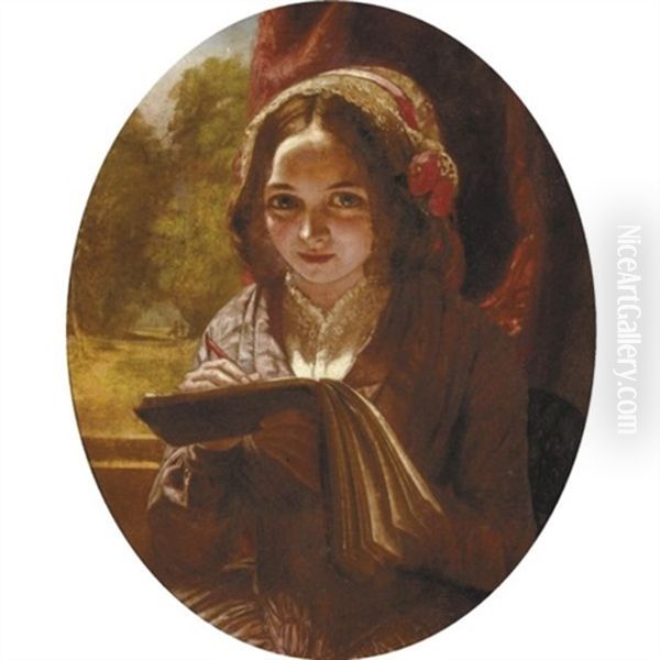 Portrait Of A Girl With A Notebook Oil Painting by Charles Baxter