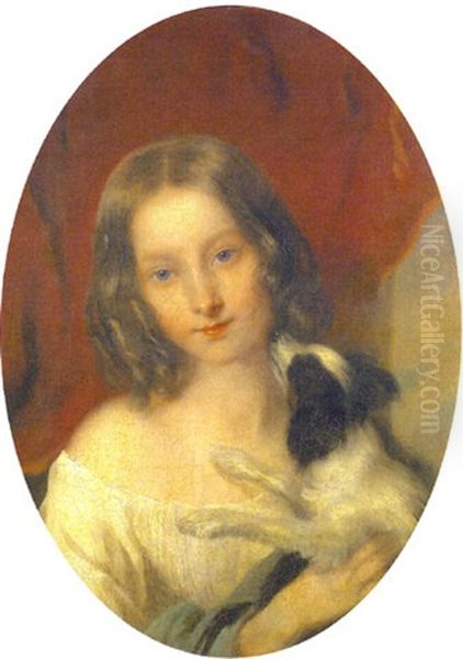 A Portrait Of A Young Girl With Her Pet Dog Oil Painting by Charles Baxter