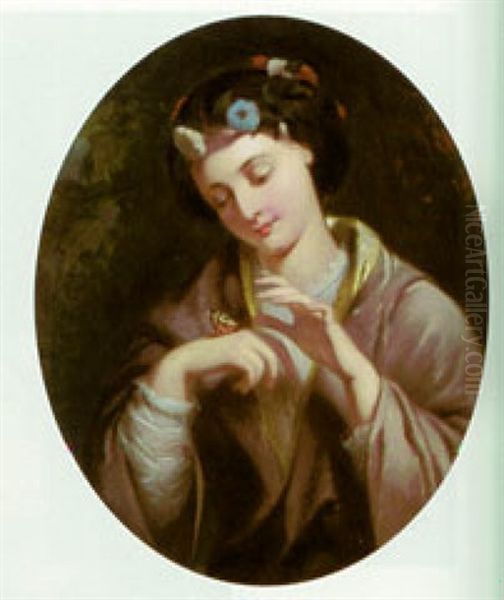 A Portrait Of A Lady Playing With A Butterfly Oil Painting by Charles Baxter