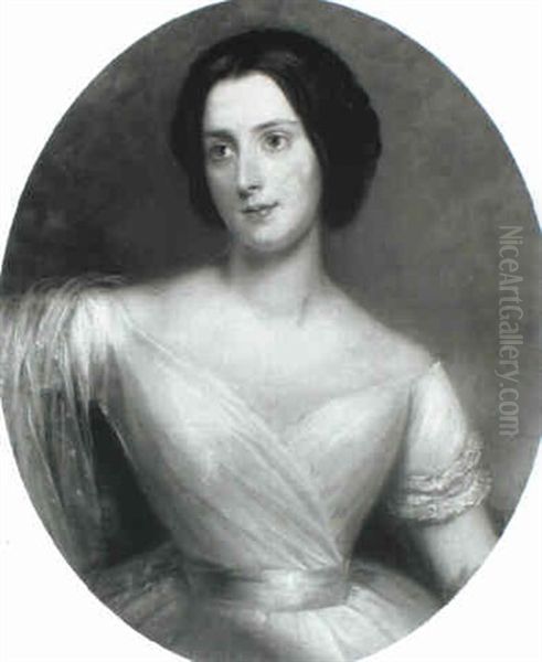 Portrait Of A Lady Wearing A White Dress Oil Painting by Charles Baxter