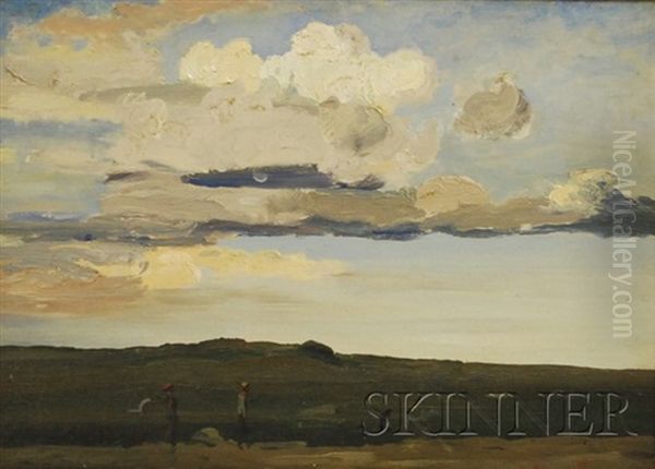 Landscape Of A Field With Clouds Oil Painting by Elijah Baxter