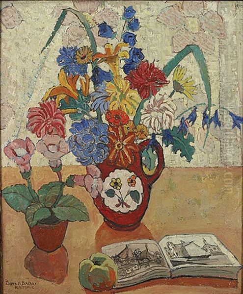 Stilleven Met Bloemen, Boek En Appel Oil Painting by Pierre H. Bayaux