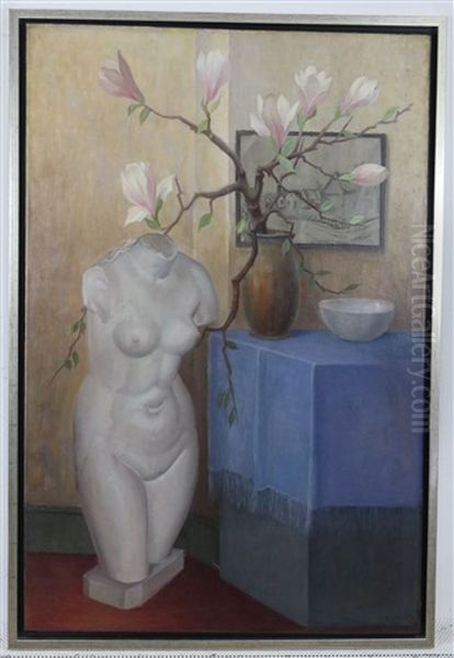 Stilleven Met Magnolia En Tors Oil Painting by Han Bayens