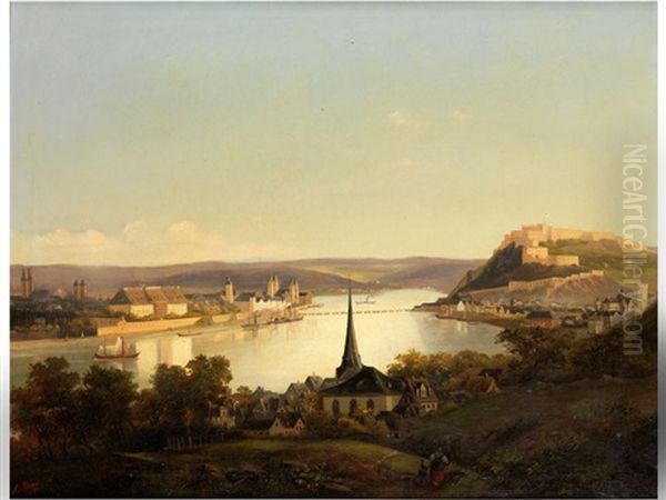 Blick Auf Das Rheintal Bei Koblenz Oil Painting by Anton Bayer