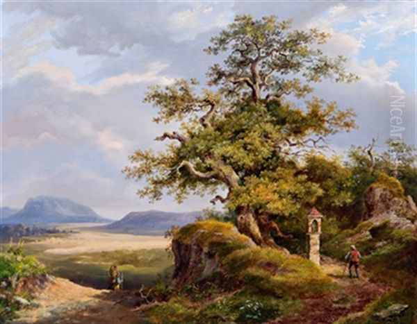 Weite Landschaft Mit Bildstock Oil Painting by Anton Bayer