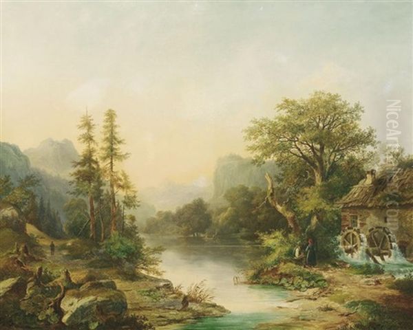 See In Idyllischer Alpenlandschaft Oil Painting by Anton Bayer