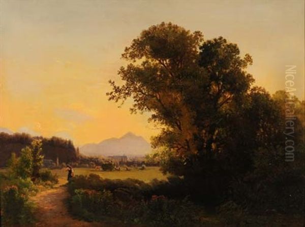 Landschaft Mit Bauern Oil Painting by Julius Bayer