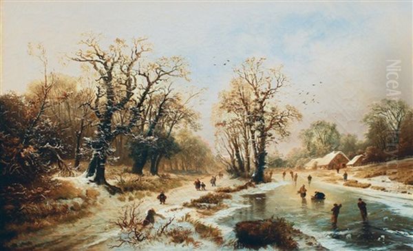 Winterliche Fluslandschaft Oil Painting by Julius Bayer