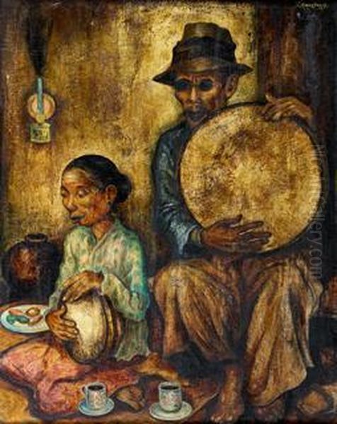 Street Musicians Oil Painting by Ernst Agerbeek