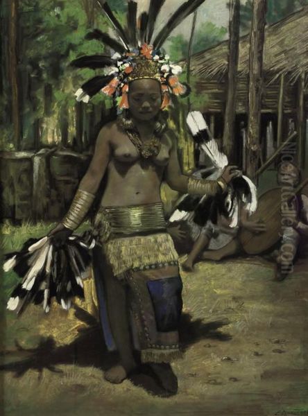 Dayak Girl Performing Hornbill Dance Oil Painting by Ernst Agerbeek