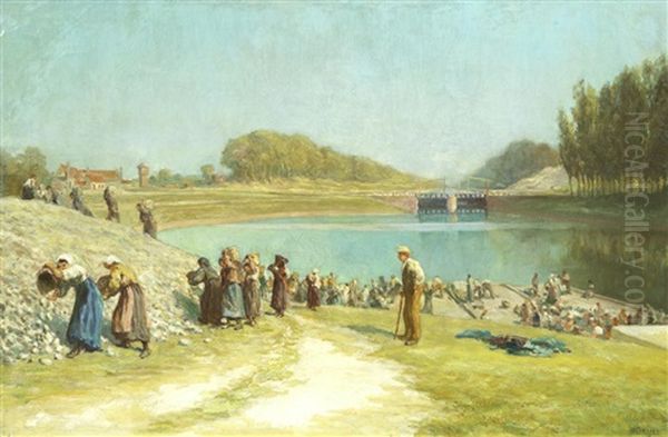 Unloading Flints, St. Valery Sur Somme Oil Painting by Alfred Walter Bayes