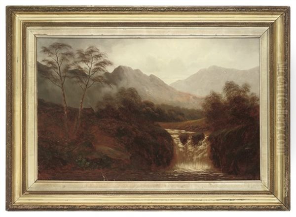 The Waterfall (+ The River Landscape; Pair) Oil Painting by Alfred Walter Bayes