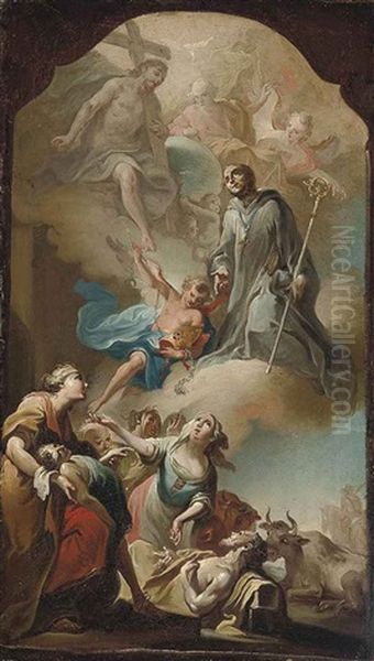 The Ascension Of Saint Leonard (bozzetto) Oil Painting by D. Francisco Bayeu y Subias