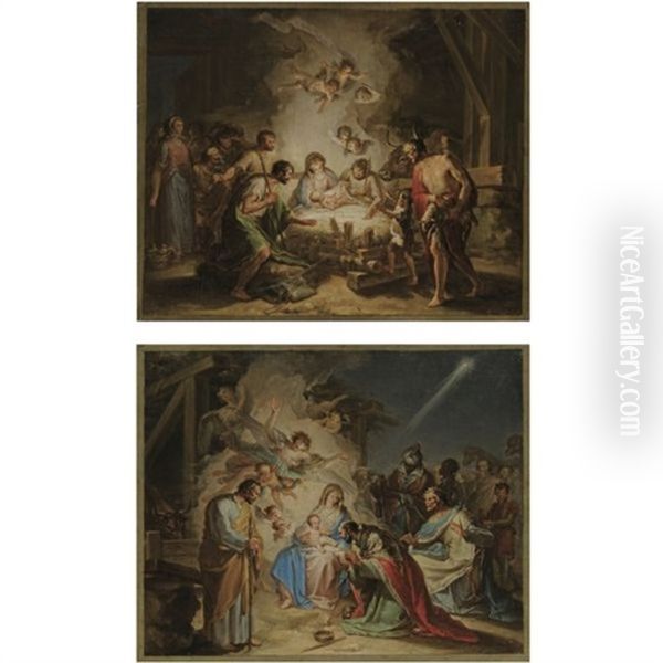 Adoration Of The Magi (+ Adoration Of The Shepherds; Pair) Oil Painting by D. Francisco Bayeu y Subias