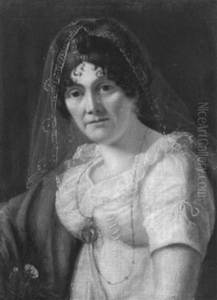 Portrait Of A Woman In A Lace Veil Oil Painting by D. Francisco Bayeu y Subias