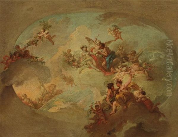 Apollon, Zephir Et Chloris, Mars Et Venus Et Les Signes Du Zodiaque (preparatory Study For A Ceiling) Oil Painting by Ramon Bayeu Y Subias