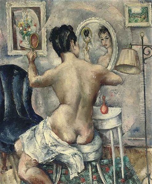 Nude Seated In Her Boudoir Oil Painting by Abraham S. Baylinson