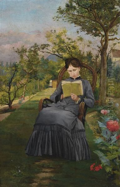 Therese Lisant Dans Le Parc De Meric Oil Painting by Frederic Bazille