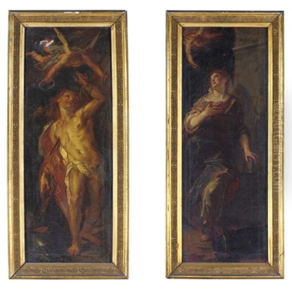 San Sebastiano (+ Santa Barbara; Pair) Oil Painting by Giuseppe Bazzani