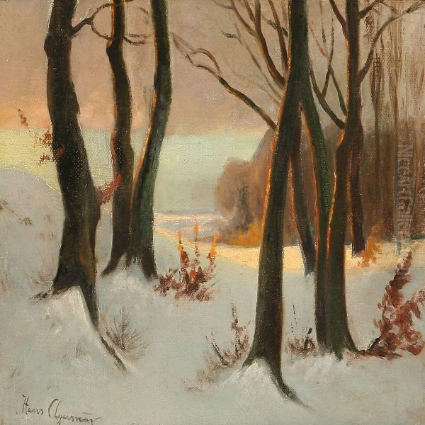 Sunny Weather On A Winter Day In A Forest Oil Painting by Hans Agersnap