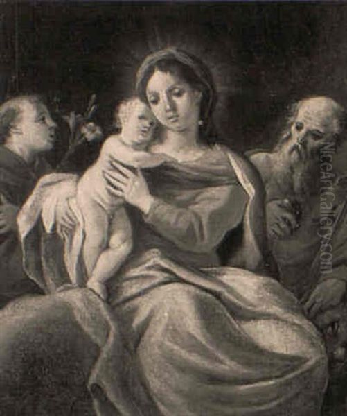 Vierge A L'enfant Avec St. Jerome Et St. Antoine De Padoue Oil Painting by Giuseppe Bazzani